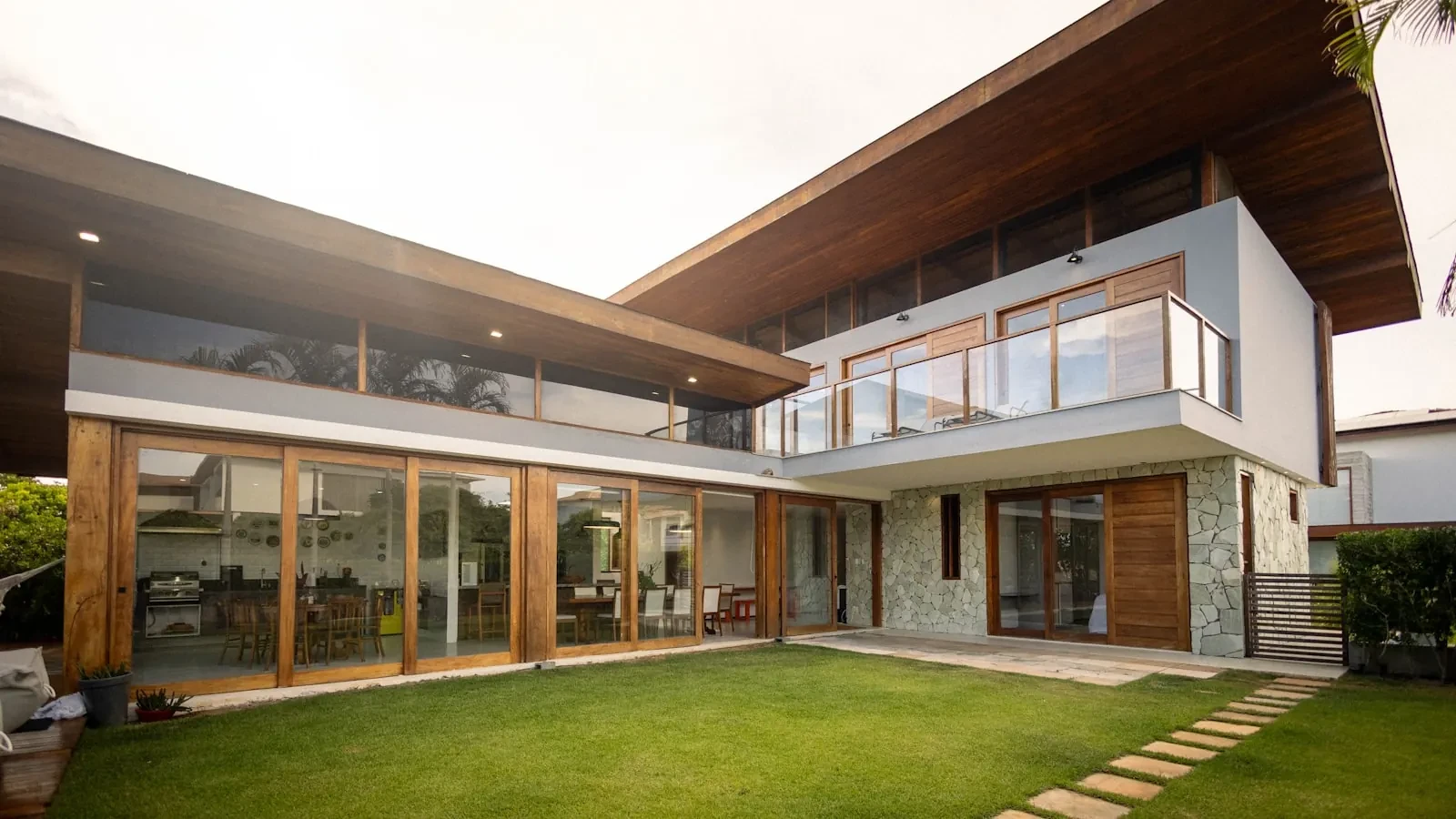 Glazed doors and windows around a courtyard